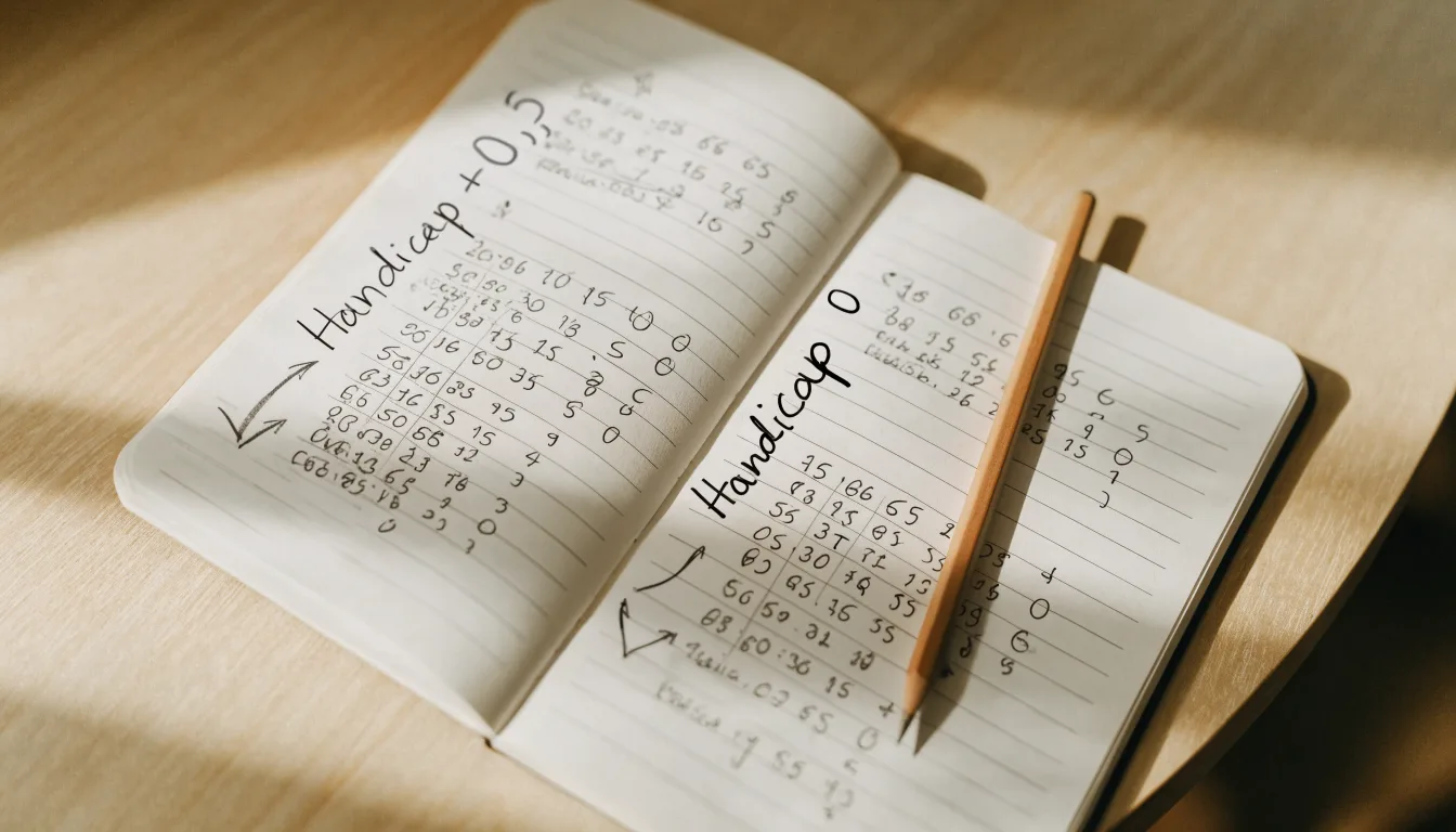 Ein aufgeschlagenes Notizbuch mit handschriftlichen Skizzen und Pfeilen liegt neben einem Bleistift auf einem Holztisch, Tageslicht fällt von der Seite.