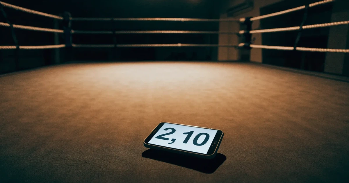 Ein leerer Boxring mit gespannten Seilen unter einer Hallenlampe, der Ringboden ist im Licht gut zu erkennen, niemand ist zu sehen.