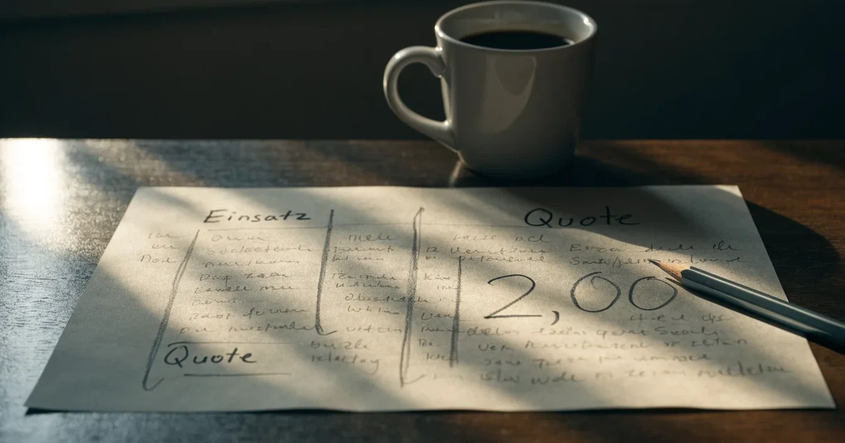 Ein Blatt Papier mit handgezeichneten Kurven und Bleistiftstrichen liegt auf einem Schreibtisch neben einer Tasse.